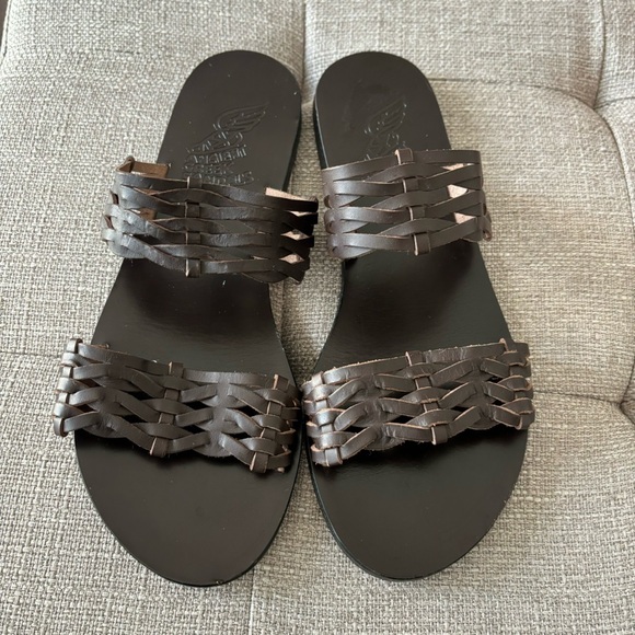 ANCIENT GREEK SANDALS Melia Meliva Woven Brown‎ Toe Slip On Leather 39 - Picture 4 of 10